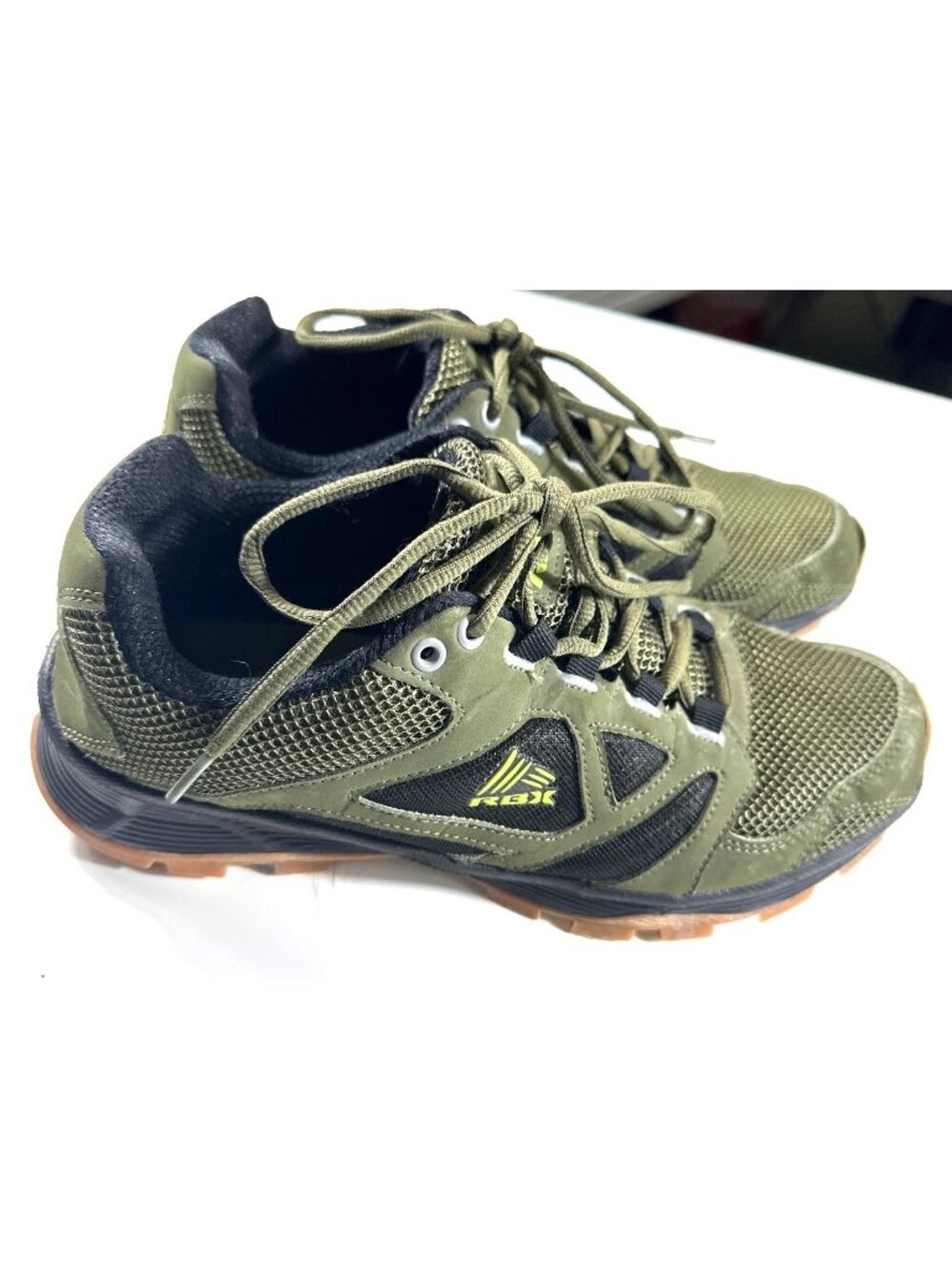 RBX Mens Green Trail Running Shoes Size 10 With Durable Outsole & Breathable Des